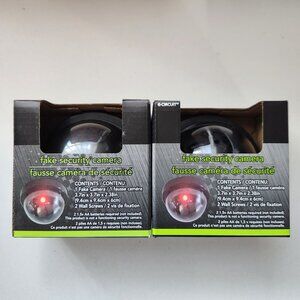 2 Fake Security Camera With Red Light & Wall Screws Battery Operated